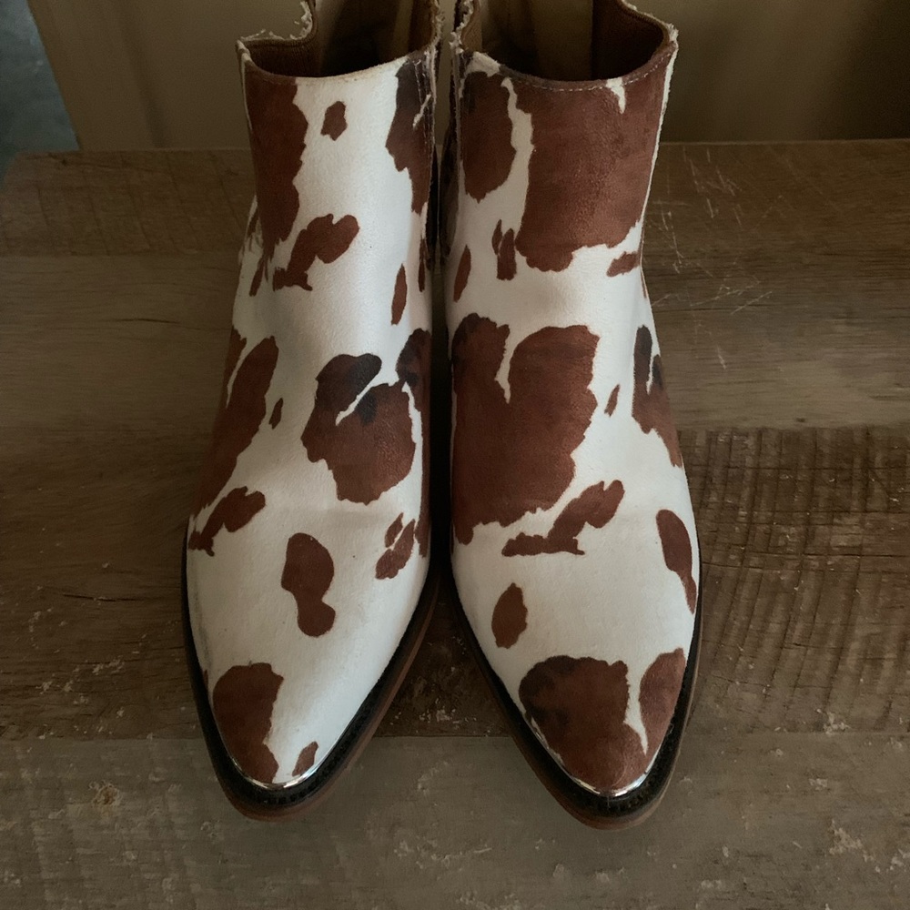 Cow print ankle boots